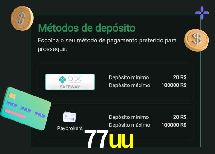 O cassino 77uu oferece uma grande variedade de métodos de pagamento